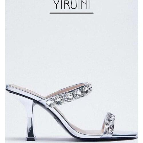 2021 Summer Sandals Womens Rhinestone Stiletto Open Toe Sandals Banquet Strap High Heels