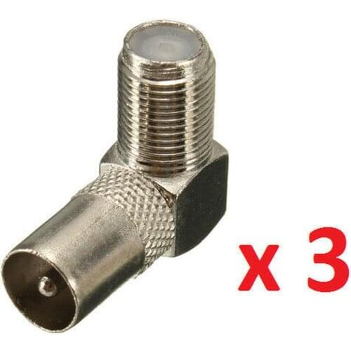 3 x Right Angled F Female connector to TV Aerial Male Connector Adapter Plugs