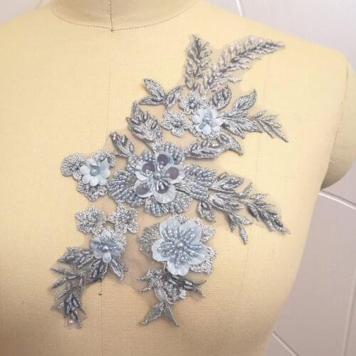 3D Heavy Handmade Beading Lace Patches Pearls DIY Wedding Dress Veil Sewing-On Patches V2799
