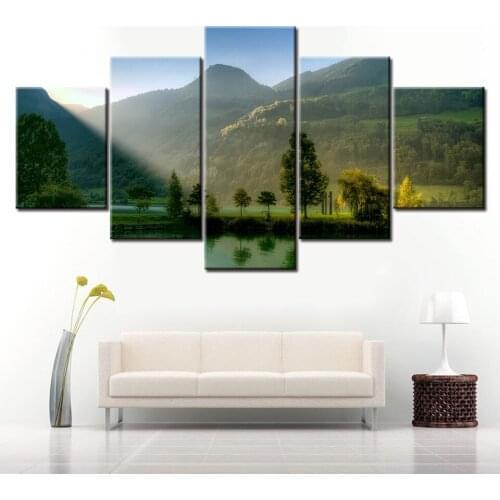 5 Panel Canvas Painting Rainbow Bridge and Niagara Falls night view wallpapers poster for living room Home Decor drop shipping