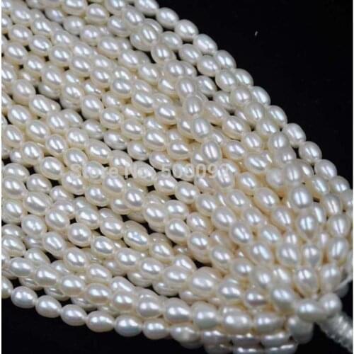 AA++ 5 Strands 5-6mm rice freshwater pearl lots free shipping
