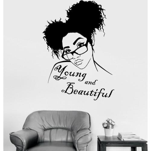 African Girl Hairstyle Wearing Glasses Wall Stickers Young and beautiful Quote Vinyl Decal Individual decoration mural DG091