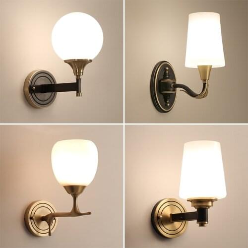 American Wall Lamp Copper Living Room TV Background Wall Simple Retro Staircase Corridor European Bedroom Bedside Wall Lamp