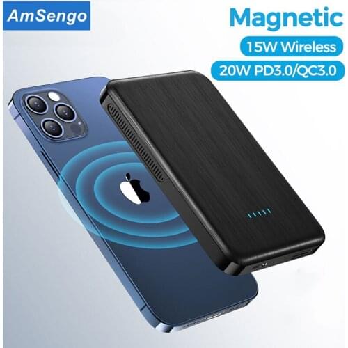 Amsengo 10000mAh Magnetic Power Bank 20W PD Fast Charging Powerbank Portable Battery Charger PoverBank For iPhone 12 12Pro Max