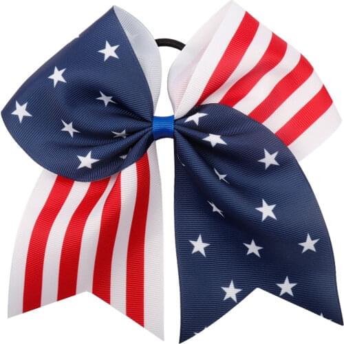 Ncmama 7" Large Hair Bows for Girls 4th of July USA Flag Festival Cheer Bows with Hair Rope Hair Accessories