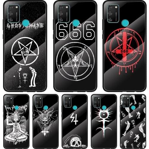 Pentagram 666 Demonic Tempered Glass Cover For Honor 30 20 10 9X 8X Pro Plus Lite Silicone Phone Case Coque