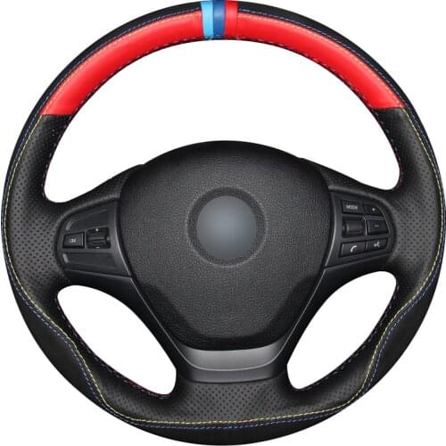 Black Red Natural Leather Black Suede Light Blue Blue Red Marker Car Steering Wheel Cover for BMW F30 316i 320i 328i