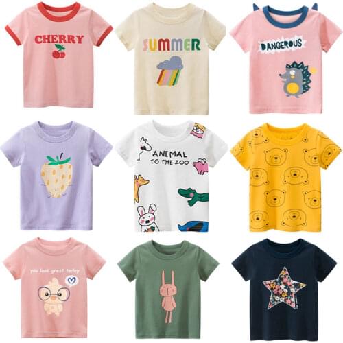 Girls T-shirts for Kids Round Neck Short-sleeve Tops Summer Character Childrens clothes T-shirt