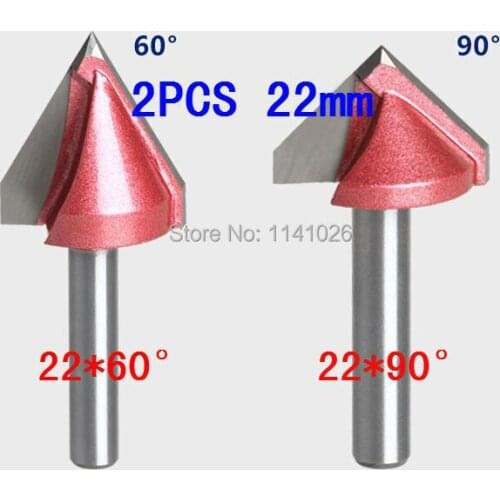 2PCS(60 Degree + 90 Degree) Shank-6mm Width-22mm,CNC Engraving 3D V Groove Router Bit Woodworking Cutter Tool Sets