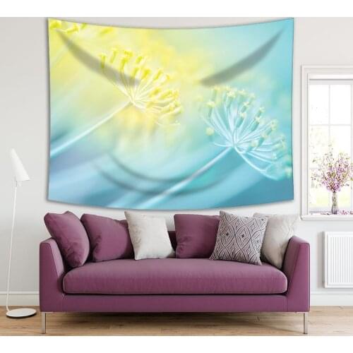 Tapestry Flowers Macro Abstract Art Background with Soft Focus Nature Theme Futuristic Artwork Turquoise Yellow