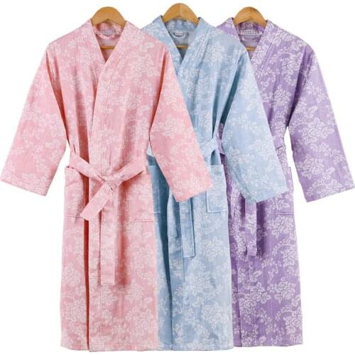 100% Cotton Bath Robe Dressing Gown Women Solid Double deck Gauze Sleepwear Lounge Bathrobe Peignoir Nightgowns Lovers Robes