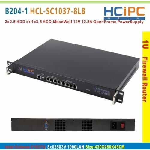 HCiPC B204-1 HCL-SC1037-8LB, System,C1037U 82583V 8LAN 1U Firewall Barebone,1U 8LAN Router,8LAN Motherboard,1U Sever