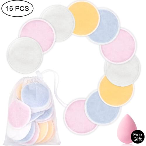 4/8/10/16pcs Make Up Remover Pads Washable Cleansing Cotton Reusable Face Wipes Microfiber Remover Bamboo With Mesh Laundry Bag