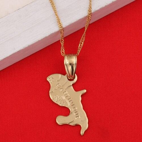Map Of Martinique Necklace Pendants For Women Gold Color Jewelry France Martinique Map Items