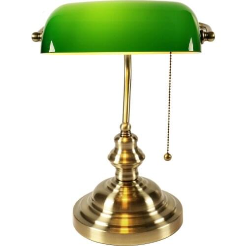 Classical Vintage Banker Lamp Table Lamp E27 with Switch Green Glass Lampshade Cover Desk Lights for Bedroom Study Home Reading