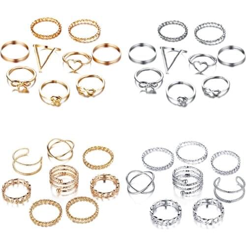 17KM Gold Sliver Rings Set For Women Vintage Heart Bow Twist Finger Ring 2019 Knuckle Female Fashion Jewelry Wedding Gifts