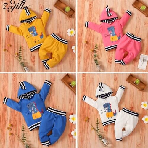 ZAFILLE Suit For Baby Boy Winter Clothes Cotton Dinosaurs Hooded Sweatshirt+Pants Baby Boys Clothes Set Toddler Kids Clothes