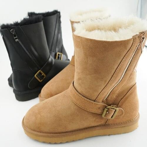 Hot Sale Fashion Genuine Sheepskin Leather Snow Boots Natural Fur Winter Boots Waterproof Warm Thick Wool Boots Women