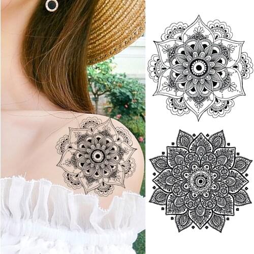 Black Henna Temporary Tattoos Sticker For Women Body Art Painting Chest Arm Tattoos Fake Mandala Flower Tatoo Decal For Holiday