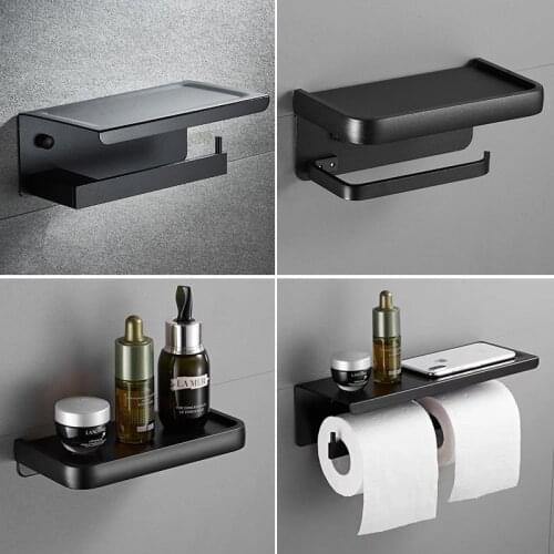 Black Wall Mounted Roll Tissue Toilet Paper Holder Desk Storage Towel Rack Bathroom Accessories Kitchen Ware Toiletries Shelves