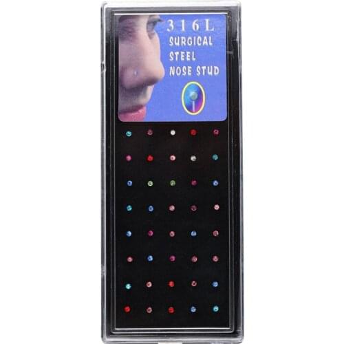 New 60pcs Stainless Steel Crystal Nose Ring Set Women Surgical Steel Nose Piercing Set ear Bone Needle Nose Studs Body Jewelry