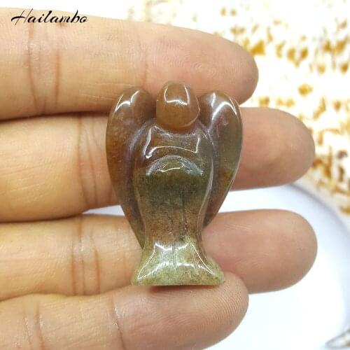 5pcs Hailambo New Natural Indian Agates Standing Angel Statue Bead Carved Angel Wing Figurine Pendant Classic Jewelry TS11A