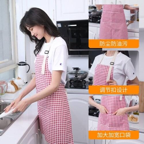 1Pcs Plaid Striped Cotton Linen Apron Woman Adult Bibs Home Cooking Baking Coffee Shop Cleaning Aprons Kitchen Accessory