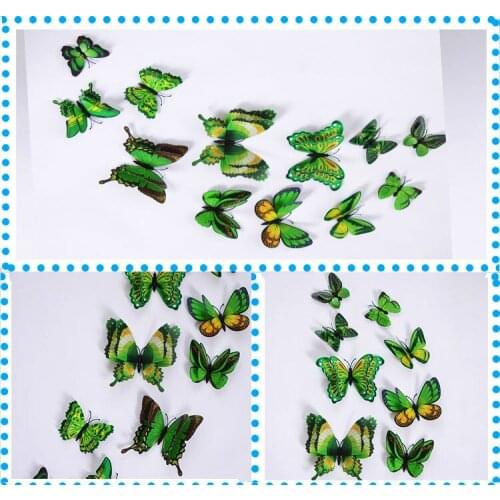 New style 12Pcs Double layer 3D Butterfly Wall Sticker on the wall Home Decor Butterflies for decoration Magnet Fridge stickers