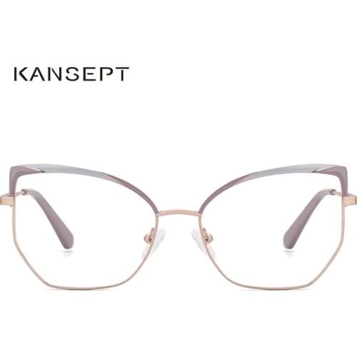 KANSEPT Metal Women Optical Glasses Frame Half Rim Cat Eye Prescription Eyeglasses Frame For Women New Arrival MG3575