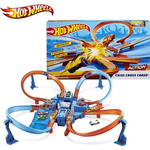 Original Hot Wheels Track Sport Car Toys Learning Building Skill 4 Lap 360 Degree Hot Track Kids Toy DTN42 Inside Funny Gift