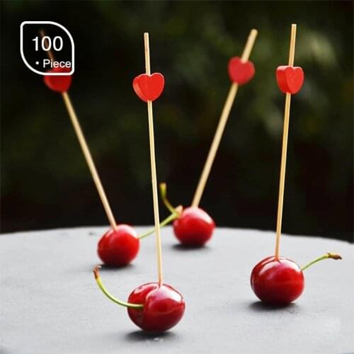 100pc12cm Heart Bamboo Pick Buffet Cupcake Fruit Fork Party Dessert Salad Stick Cocktail Skewer for Wedding Decor