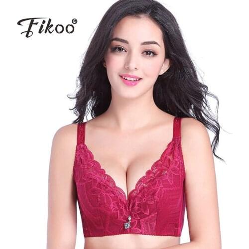 Fikoo Sexy Deep V Lace Bras Breathable Plus Size Push up Bras For Women Underwear 38 40 42 Large Cup Lingerie #Z006