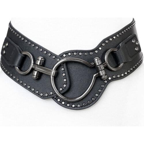 New Punk Black Leather Cummerbunds Female Woman Belt Studded Wide WomenS Belts Punk Rivet Stretchy Dress Decoration Lady