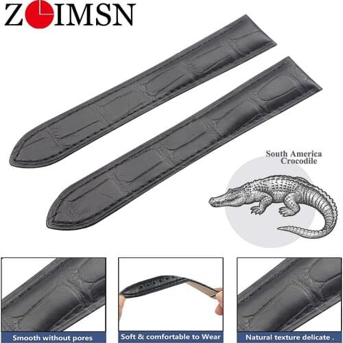 ZLIMSN Real Crocodile Skin leather Watch Band Thin For Cartier Tank Series mens and womens watches Custom