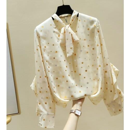 Long Sleeve Bow V-Neck Print Chiffon Blouse Shirt Tops Women Blusa Blouse Women Blusas Mujer De Moda 2021 Women Clothing E24