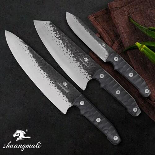 Shuangmali Kitchen Cutter Knives Forged Stainless Steel Cleaver Butcher Knife Professional Plastic Handle Slicing Chef Knife