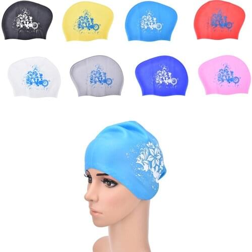 Print Lily Silicone Swimming Cap for Long Hair Womens Waterproof Swim Caps Ladies Diving Hood hat for kids garras natacion