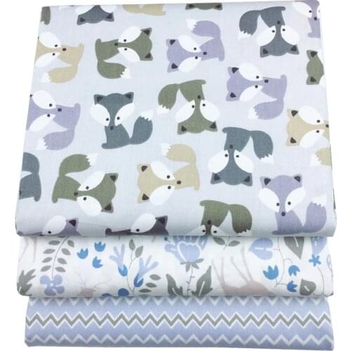 Syunss Gray Fox Waves Floral Printed Cotton Fabric DIY Tissue Patchwork Telas Sewing Baby Toy Bedding Quilting Tecido The Cloth