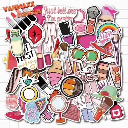 VANMAXX 50 PCS Women Cosmetics Elements Novelty Stickers PVC Decal for Laptop Helmet Bicycle Phone Case Luggage Car Stickers