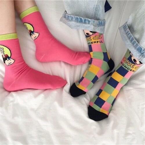 Hip-hop Funny Cartoon Fun Calf Socks Fashion Creative Sports Leisure Street Comfort Trend Men And Women Couples Skateboard Cotto
