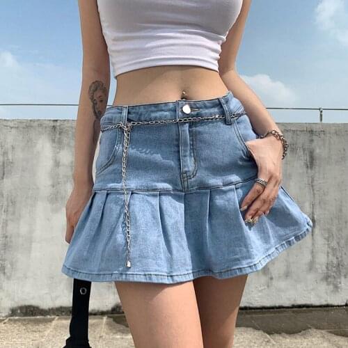 2021 Spring New Women Fashion Pocket Solid Color Skirt Ladies Stylish Denim Skirt Loose Casual Buttoms for Shopping Daily Wear