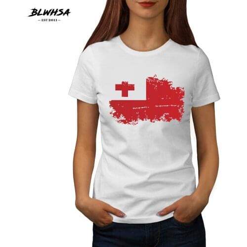 BLWHSA Tonga Flag Printed T shirt Women Fashion Round Neck Cotton Hip Hop T-shirts Summer Tonga National Flag Women Top Tees