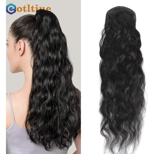 Eotltiue 24 26 Inch Long Body Wave Ponytail Hair Extension Drawstring Curly Wavy Ponytail Hairpieces For Women Natural Black