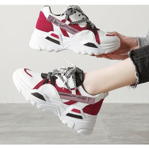 Women Shoes Increased New Large Size Womens Fashion Walking Low-top Breathable Sneakers Thick Shoes Lace-up Single Shoes