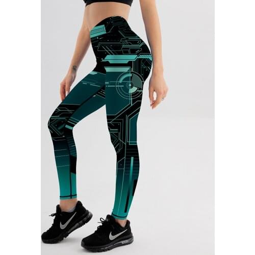 Geometric Pattern Digital Printing Sportswear Workout High Waist Leggings Women Push Up Outdoor Polyester Leggings