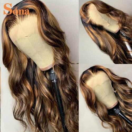 13X4 Highlight Wig Malaysian Body Wave Transparent Lace Front Wigs Colored Pre-plucked Lace Frontal Wig 180% Virgin Hair