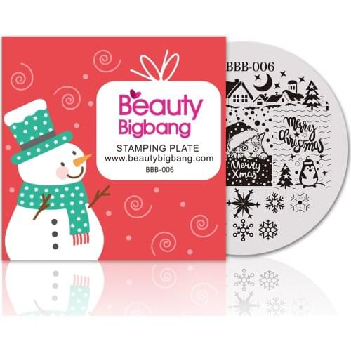 BeautyBigBang 5.6CM Round Nail Stamping Plates Christmas Snowflake Image Stencil For Nail Plate For Nail Art Template BBB-006
