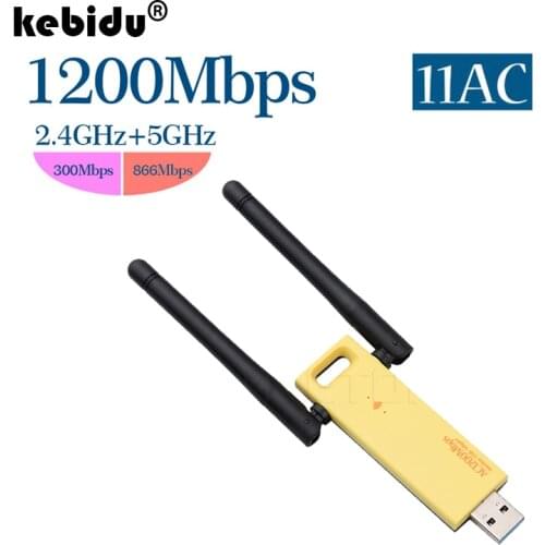 Kebidu Wireless Wifi Adapter 1200mbps Dual Band 5Ghz 2.4Ghz Adapter 802.11ac RTL8812 Chipset Aerial Dongle Mini USB Network Card