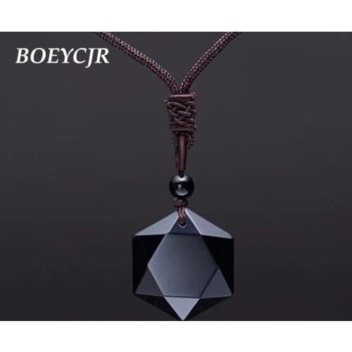 BOEYCJR Energy Black Obsidian Onyx Necklace Hexagram Best friend Necklace Stone Pendant Necklaces for Women and Men