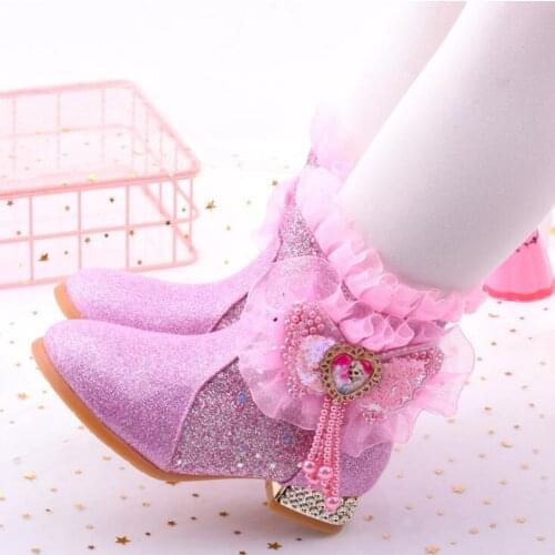 Disney girls ankle boots children shoes autumn and winter new snow boots cartoon frozen elsa princess boots sequin